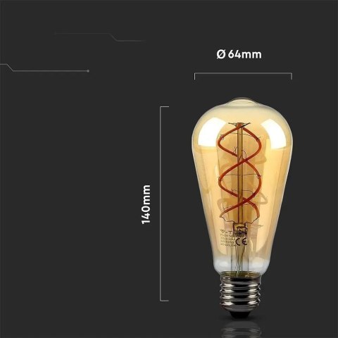 Żarówka LED V-TAC 4,8W E27 Filament Złota Vintage ST64 64x143mm VT-2065-N 1800K 300lm Żarówka LED V-TAC 4,8W E27 Filament Złota Vintage ST64 64x143mm VT-2065-N 1800K 300lm