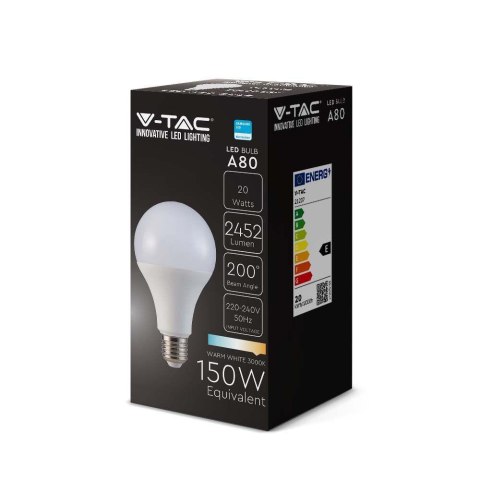 Żarówka LED V-TAC SAMSUNG CHIP 20W E27 A80 120Lm/W VT-233 3000K 2452lm 5 Lat Gwarancji Żarówka LED V-TAC SAMSUNG CHIP 20W E27 A80 120Lm/W VT-233 3000K 2452lm 5 Lat Gwarancji