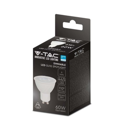 Żarówka LED V-TAC SAMSUNG CHIP 6W GU10 110st Ściemnialna VT-247 6500K 445lm 5 Lat Gwarancji Żarówka LED V-TAC SAMSUNG CHIP 6W GU10 110st Ściemnialna VT-247 6500K 445lm 5 Lat Gwarancji