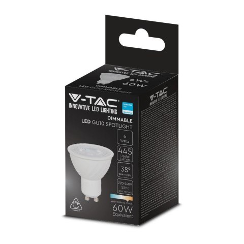 Żarówka LED V-TAC SAMSUNG CHIP 6W GU10 38st Ściemnialna VT-227 6500K 445lm 5 Lat Gwarancji Żarówka LED V-TAC SAMSUNG CHIP 6W GU10 38st Ściemnialna VT-227 6500K 445lm 5 Lat Gwarancji