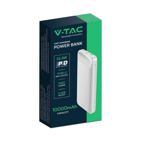 Power Bank V-TAC 10000mAh Biały 2xUSB Type C SZYBKI 22,5W V-TAC VT-10005-W Power Bank V-TAC 10000mAh Biały 2xUSB Type C SZYBKI 22,5W V-TAC VT-10005-W