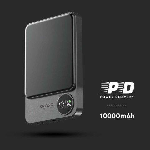 Power Bank V-TAC 10000mAh Szary Magnetyczny 9mm Aluminium, Lightning, LCD, SZYBKI 20W V-TAC VT-100011-SG Power Bank V-TAC 10000mAh Szary Magnetyczny 9mm Aluminium, Lightning, LCD, SZYBKI 20W V-TAC VT-100011-SG