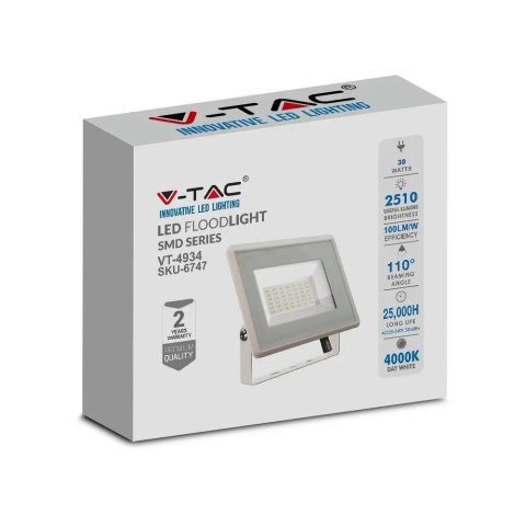 Projektor LED V-TAC 30W SMD F-CLASS Biały VT-4934-W 3000K 2510lm Projektor LED V-TAC 30W SMD F-CLASS Biały VT-4934-W 3000K 2510lm