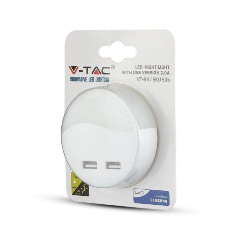 Lampka Nocna do Gniazdka LED z USB V-TAC SAMSUNG CHIP Okrągła VT-84-RD 4000K 10lm Lampka Nocna do Gniazdka LED z USB V-TAC SAMSUNG CHIP Okrągła VT-84-RD 4000K 10lm
