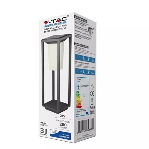 Słupek Ogrodowy Solarny V-TAC 4W LED SAMSUNG CHIP Szary 2-funkcje IP65 VT-66 3000K 280lm 3 Lata Gwarancji Słupek Ogrodowy Solarny V-TAC 4W LED SAMSUNG CHIP Szary 2-funkcje IP65 VT-66 3000K 280lm 3 Lata Gwarancji