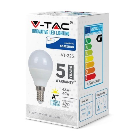 Żarówka LED V-TAC SAMSUNG CHIP 4.5W E14 Kulka P45 VT-225 4000K 470lm 5 Lat Gwarancji Żarówka LED V-TAC SAMSUNG CHIP 4.5W E14 Kulka P45 VT-225 4000K 470lm 5 Lat Gwarancji