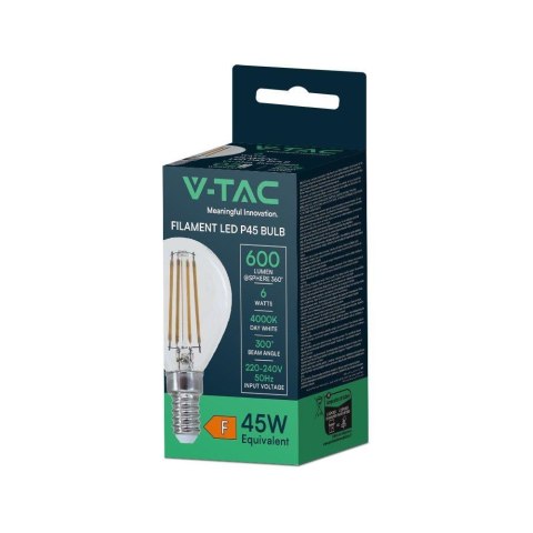 Żarówka LED V-TAC 6W Filament E14 Kulka P45 VT-2466 6500K 600lm Żarówka LED V-TAC 6W Filament E14 Kulka P45 VT-2466 6500K 600lm