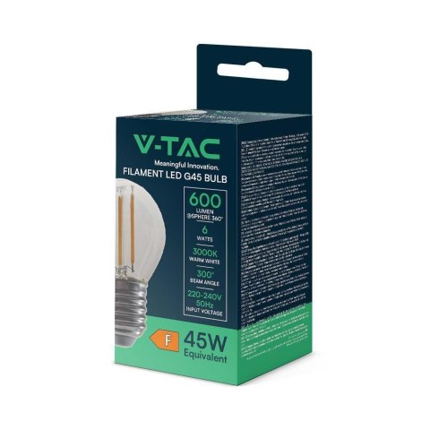 Żarówka LED V-TAC 6W Filament E27 Kulka G45 VT-2366 3000K 600lm Żarówka LED V-TAC 6W Filament E27 Kulka G45 VT-2366 3000K 600lm