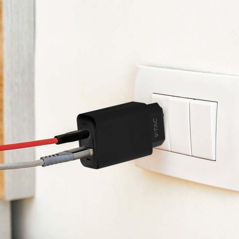 Ładowarka USB V-TAC SZYBKA 20W Czarna MINI Dual USB Type-A Type-C VT-3530 Ładowarka USB V-TAC SZYBKA 20W Czarna MINI Dual USB Type-A Type-C VT-3530