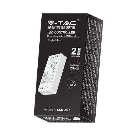 Kontroler Sterownik Ściemniacz V-TAC MONO Jednokolorowy 12A 12V-144W 24V-288W VT-2431 Kontroler Sterownik Ściemniacz V-TAC MONO Jednokolorowy 12A 12V-144W 24V-288W VT-2431
