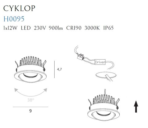 MAXLIGHT H0095 3000K OPRAWA WPUSTOWA CYKLOP CZARNA IP65