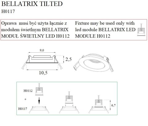 MAXLIGHT H0117 OPRAWA WPUSTOWA BELLATRIX TILTED BIAŁA - BEZ MODUŁU ŚWIETLNEGO LED H0112