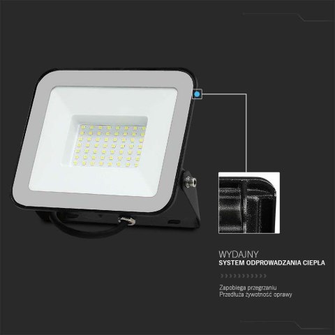 Projektor LED V-TAC 50W 100Lm/W Przewód 1mb SAMSUNG CHIP Czarny VT-44055 6500K 4270lm 5 Lat Gwarancji