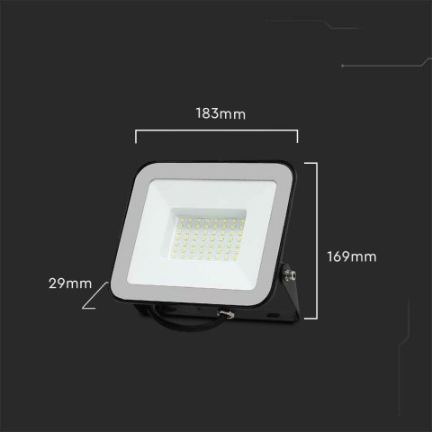 Projektor LED V-TAC 50W 100Lm/W Przewód 1mb SAMSUNG CHIP Czarny VT-44055 6500K 4270lm 5 Lat Gwarancji