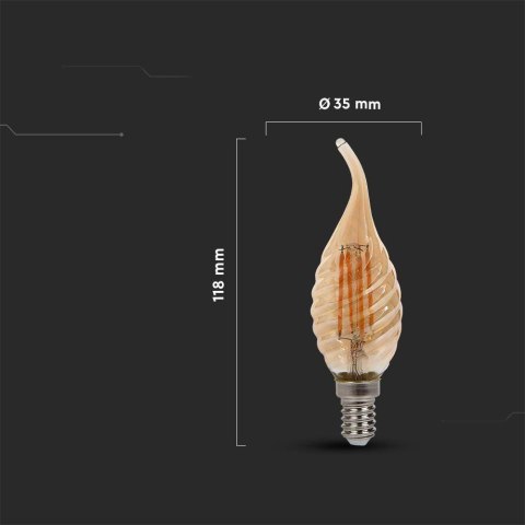 Żarówka LED V-TAC 4W Filament E14 Świeczka Bursztyn Płomyk Twist VT-1947 2200K 350lm Żarówka LED V-TAC 4W Filament E14 Świeczka Bursztyn Płomyk Twist VT-1947 2200K 350lm