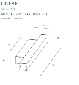 MAXLIGHT W0263 KINKIET LINEAR IP44 WHITE, 18W 4000K ŚCIEMNIALNY