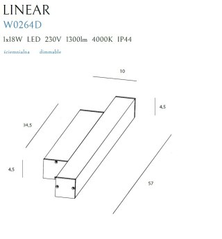 MAXLIGHT W0264 KINKIET LINEAR IP44 BLACK, 18W 4000K ŚCIEMNIALNY