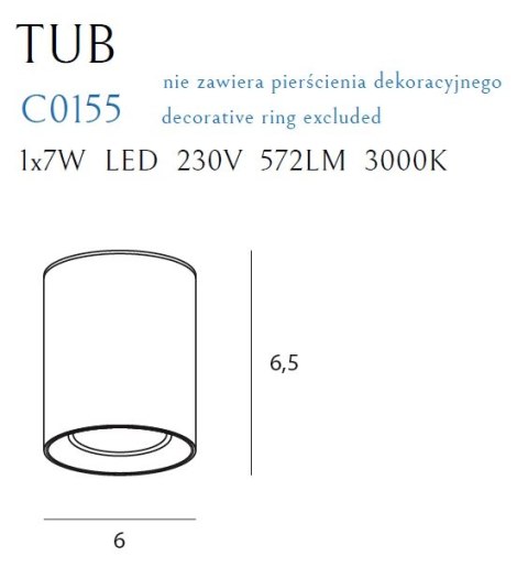 MAXLIGHT C0155 LAMPA SUFITOWA TUB OKRĄGŁY BIAŁY+ PIERŚCIEŃ OZDOBNY BIAŁY RC0155/C0156 WHITE