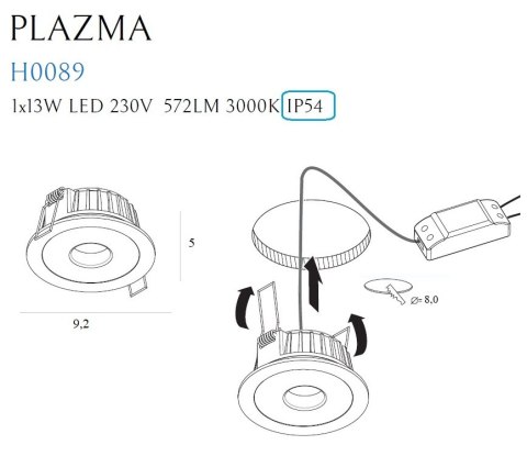 MAXLIGHT H0089 OPRAWA WPUSTOWA PLAZMA BIAŁA IP54 MAXLIGHT H0089 OPRAWA WPUSTOWA PLAZMA BIAŁA IP54