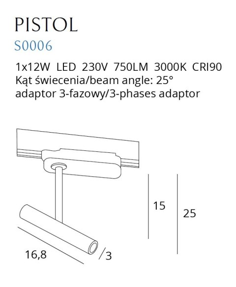 MAXLIGHT S0006 LAMPA DO SZYNOPRZEWODU PISTOL CZARNY 12W LED MAXLIGHT S0006 LAMPA DO SZYNOPRZEWODU PISTOL CZARNY 12W LED