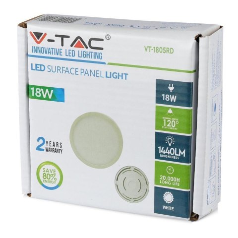 Panel LED Natynkowy V-TAC Premium 18W Okrągły VT-1805RD 3000K 1500lm Panel LED Natynkowy V-TAC Premium 18W Okrągły VT-1805RD 3000K 1500lm