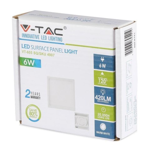 Panel LED Natynkowy V-TAC Premium 6W Kwadrat VT-605SQ 3000K 420lm Panel LED Natynkowy V-TAC Premium 6W Kwadrat VT-605SQ 3000K 420lm