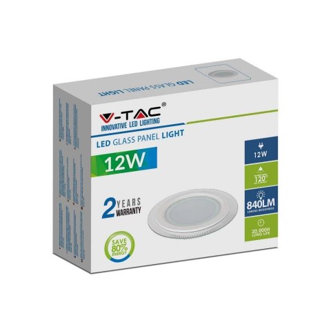 Panel LED V-TAC 12W LED Szkło Okrągły VT-1202G RD 3000K 840lm Panel LED V-TAC 12W LED Szkło Okrągły VT-1202G RD 3000K 840lm