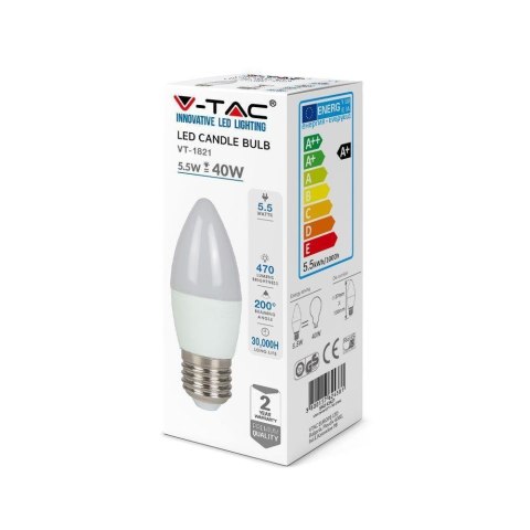 Żarówka LED V-TAC 5.5W E27 Świeczka VT-1821 2700K 470lm Żarówka LED V-TAC 5.5W E27 Świeczka VT-1821 2700K 470lm