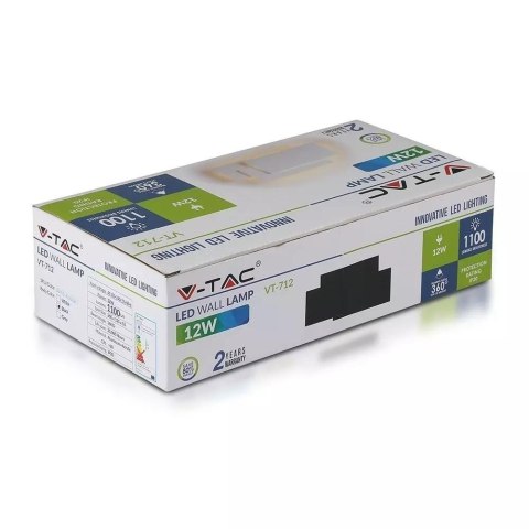 Kinkiet Ścienny V-TAC 12W LED Czarny VT-712 3000K 1100lm