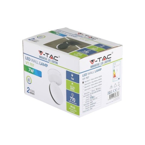 Oprawa 360st V-TAC 7W LED Iluminacja Elewacji / Wnęk okiennych Biała IP65 VT-707 3000K 770lm