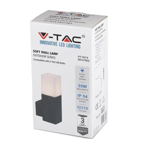 Oprawa Ogrodowa V-TAC GU10 Kinkiet Kwadrat Aluminium Czarny 121x80x250mm IP54 VT-7613 3 Lata Gwarancji