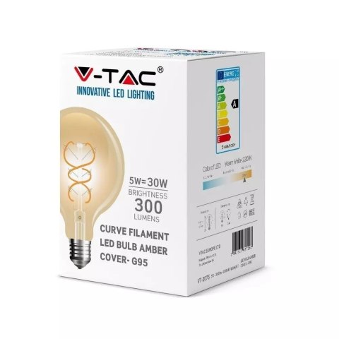Żarówka LED V-TAC 5W Filament E27 Kula G95 Złota VT-2075 2200K 300lm Żarówka LED V-TAC 5W Filament E27 Kula G95 Złota VT-2075 2200K 300lm