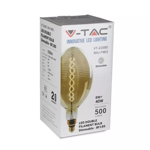 Żarówka LED V-TAC 8W Filament E27 BF180 Bursztyn Ściemnialna VT-2168D 2000K 500lm Żarówka LED V-TAC 8W Filament E27 BF180 Bursztyn Ściemnialna VT-2168D 2000K 500lm