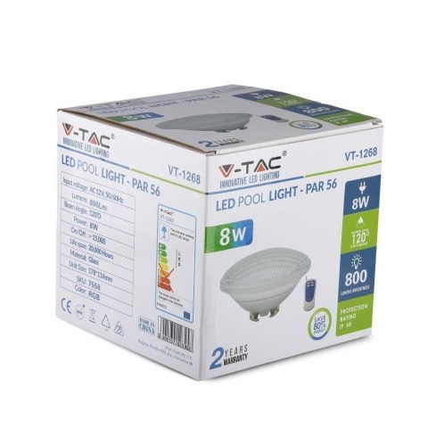 Żarówka LED V-TAC Basenowa 8W PAR56 Remote Control VT-1268 RGB 800lm Żarówka LED V-TAC Basenowa 8W PAR56 Remote Control VT-1268 RGB 800lm