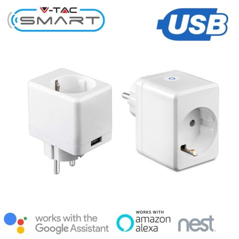 Gniazdo Adapter Przelotka z USB SMART WiFi V-TAC Amazon Alexa, Google Home, Nest VT-5002 Gniazdo Adapter Przelotka z USB SMART WiFi V-TAC Amazon Alexa, Google Home, Nest VT-5002