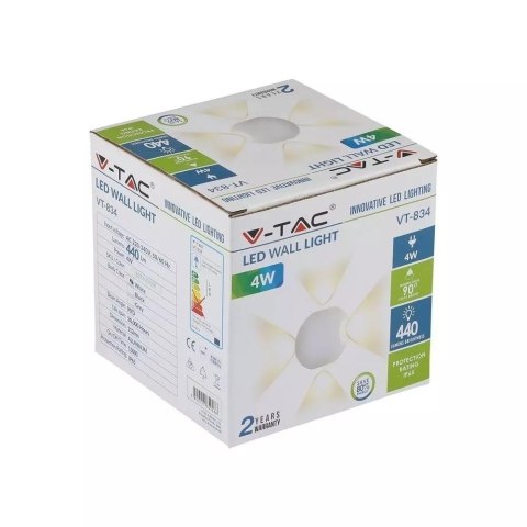 Kinkiet Ścienny V-TAC 4W LED Biały Okrągły IP65 VT-834 3000K 440lm