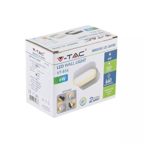 Kinkiet Ścienny V-TAC 6W LED Czarny IP65 Obrotowy 350st VT-816 3000K 660lm Kinkiet Ścienny V-TAC 6W LED Czarny IP65 Obrotowy 350st VT-816 3000K 660lm