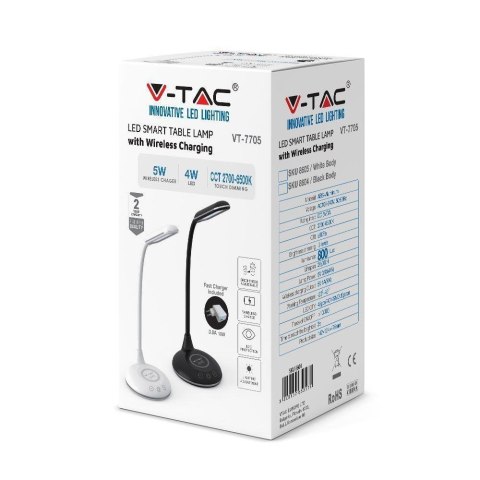 Lampka Biurkowa V-TAC 5W 3w1 Indukcja Zmiana Barwy Biała VT-7705 2700K-6400K 800lm Lampka Biurkowa V-TAC 5W 3w1 Indukcja Zmiana Barwy Biała VT-7705 2700K-6400K 800lm