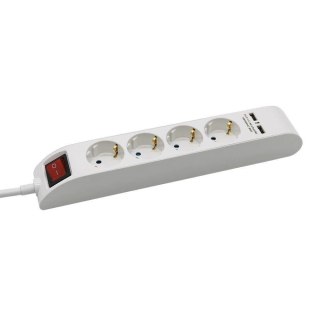 Listwa V-TAC 4 Gniazda 1,4m , Podświetlany Włącznik, 2xUSB 1.5mm2 BIAŁA VT-1144-2