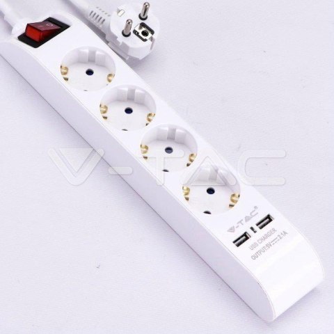 Listwa V-TAC 4 Gniazda 1,4m , Podświetlany Włącznik, 2xUSB 1.5mm2 BIAŁA VT-1144-2 Listwa V-TAC 4 Gniazda 1,4m , Podświetlany Włącznik, 2xUSB 1.5mm2 BIAŁA VT-1144-2