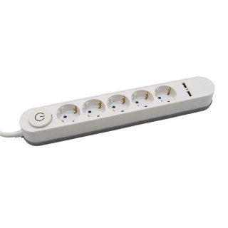 Listwa V-TAC 5 Gniazda 3m , Podświetlany Włącznik, 2xUSB 1.5mm2 BIAŁA VT-1115-3