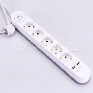 Listwa V-TAC 5 Gniazda 3m , Podświetlany Włącznik, 2xUSB 1.5mm2 BIAŁA VT-1115-3