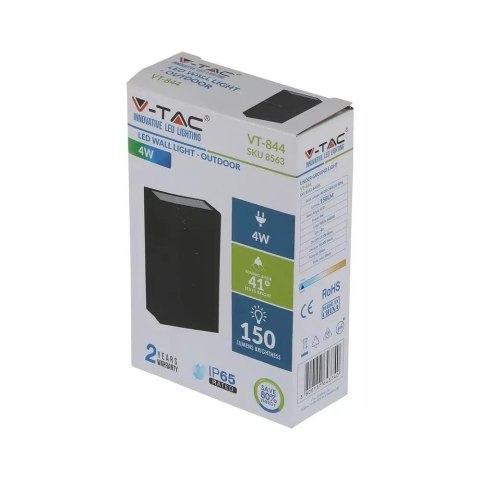 Oprawa Kinkiet Ścienny Góra Dół V-TAC 4W LED Czarna IP65 VT-844 3000K 150lm
