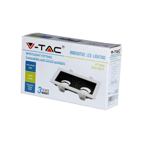 Oprawa Sufitowa Wpuszczana V-TAC 2xGU10 Biało/Czarna VT-886 3 Lata Gwarancji Oprawa Sufitowa Wpuszczana V-TAC 2xGU10 Biało/Czarna VT-886 3 Lata Gwarancji