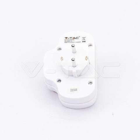 Rozgałęźnik z włącznikiem 2 wtyczki płaskie 2.5A i 1 gniazdo 16A White V-TAC VT-1063 Rozgałęźnik z włącznikiem 2 wtyczki płaskie 2.5A i 1 gniazdo 16A White V-TAC VT-1063