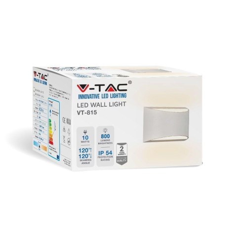 Kinkiet Ścienny V-TAC 10W LED Góra Dół Bridgelux Chip Biały IP54 VT-815 4000K 800lm Kinkiet Ścienny V-TAC 10W LED Góra Dół Bridgelux Chip Biały IP54 VT-815 4000K 800lm