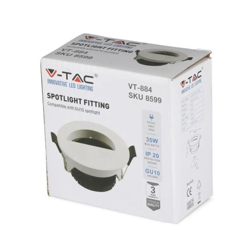 Oczko V-TAC GU10 Okrągłe z półkolem Białe+Czarne VT-884 3 Lata Gwarancji