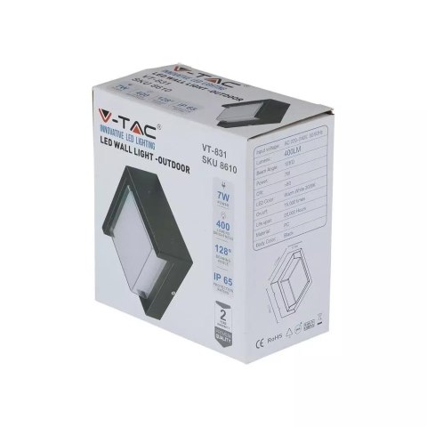 Oprawa Ścienna V-TAC 7W LED Czarna Kwadrat IP65 VT-831 3000K 400lm Oprawa Ścienna V-TAC 7W LED Czarna Kwadrat IP65 VT-831 3000K 400lm