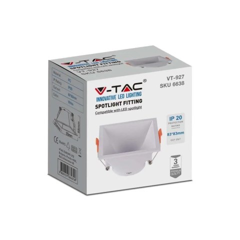 Oczko V-TAC GU10 Wpuszczane Głębokie Kwadrat Białe VT-927 3 Lata Gwarancji Oczko V-TAC GU10 Wpuszczane Głębokie Kwadrat Białe VT-927 3 Lata Gwarancji