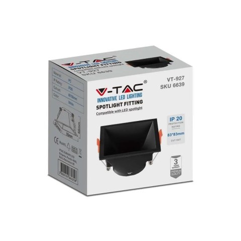 Oczko V-TAC GU10 Wpuszczane Głębokie Kwadrat Czarne VT-927 3 Lata Gwarancji Oczko V-TAC GU10 Wpuszczane Głębokie Kwadrat Czarne VT-927 3 Lata Gwarancji